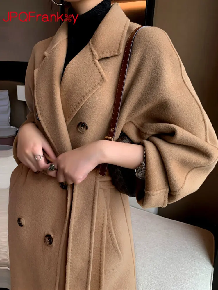 

Cotton Padded Autumn Winter New Classic Camel Wool Coat Loose Fashion Joker Temperament Woolen Coat Coats and Jackets Women
