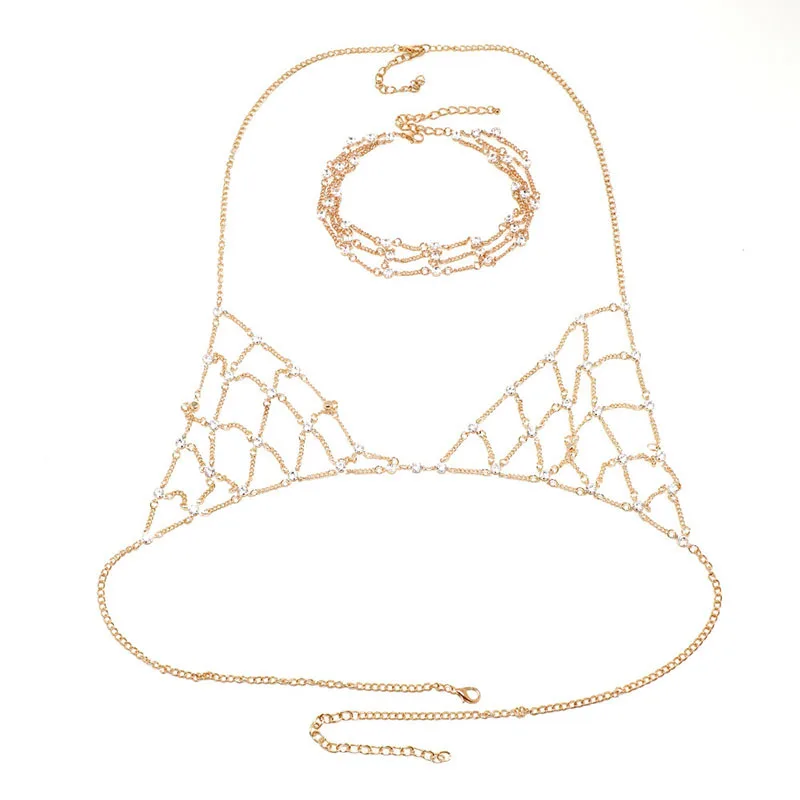 Модное роскошное позолоченное ожерелье Стразы цепочка для груди сексуальный