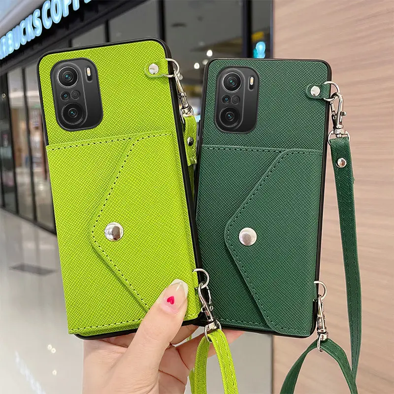 

Suitable For Redmi K40/K40pro Leather Soft Phone Case, Change Card Bag, Crossbody Strap Lanyard