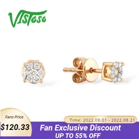 vistoso gold earrings for women 14k 585 rose gold sparkling diamond dainty round cirle stud earrings fashion trendy fine jewelry