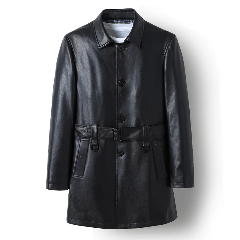 Мужской тренчкот из натуральной овечьей кожи повседневный непродуваемый жакет