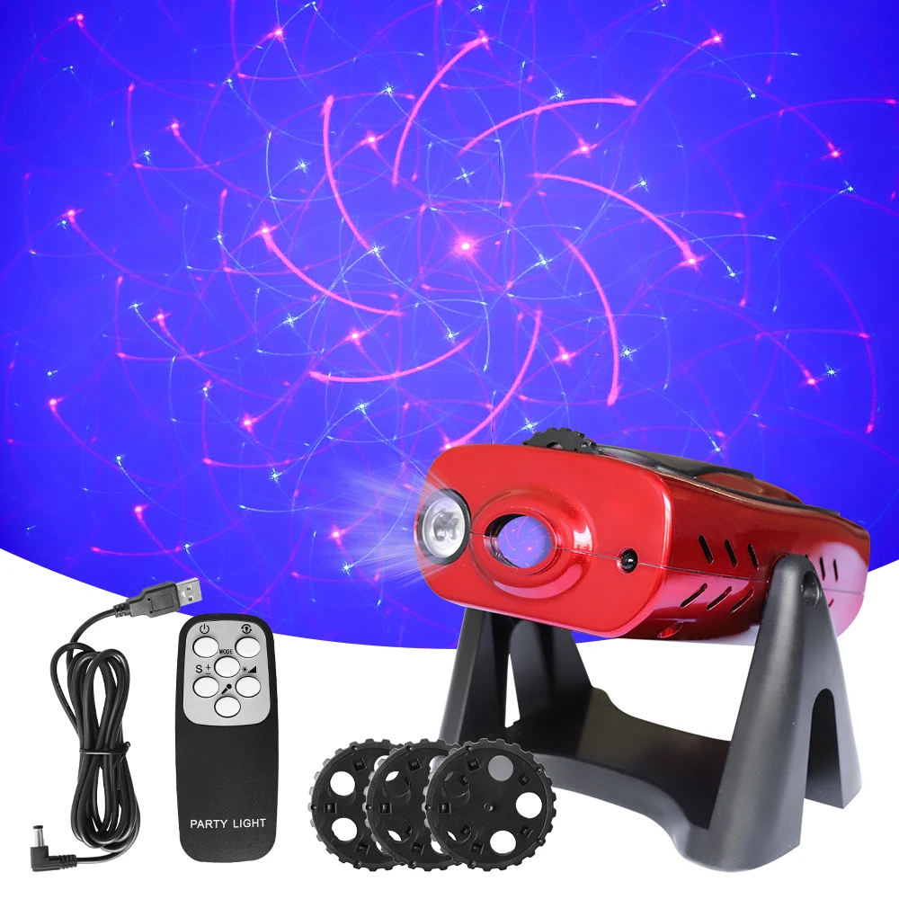 

New LED Card 15 Pattern Projection Laser Light Pattern Laser Star Water Pattern Flame Sound Control Star Light