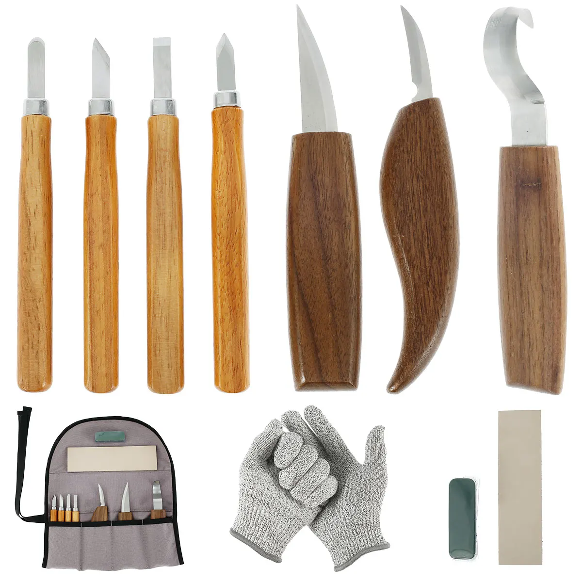 

10Pcs Wood Carving Tool Set Alloy Steel Wood Carving Chisels Set with Wood Handle Portable Complete Wood Engraving Tool