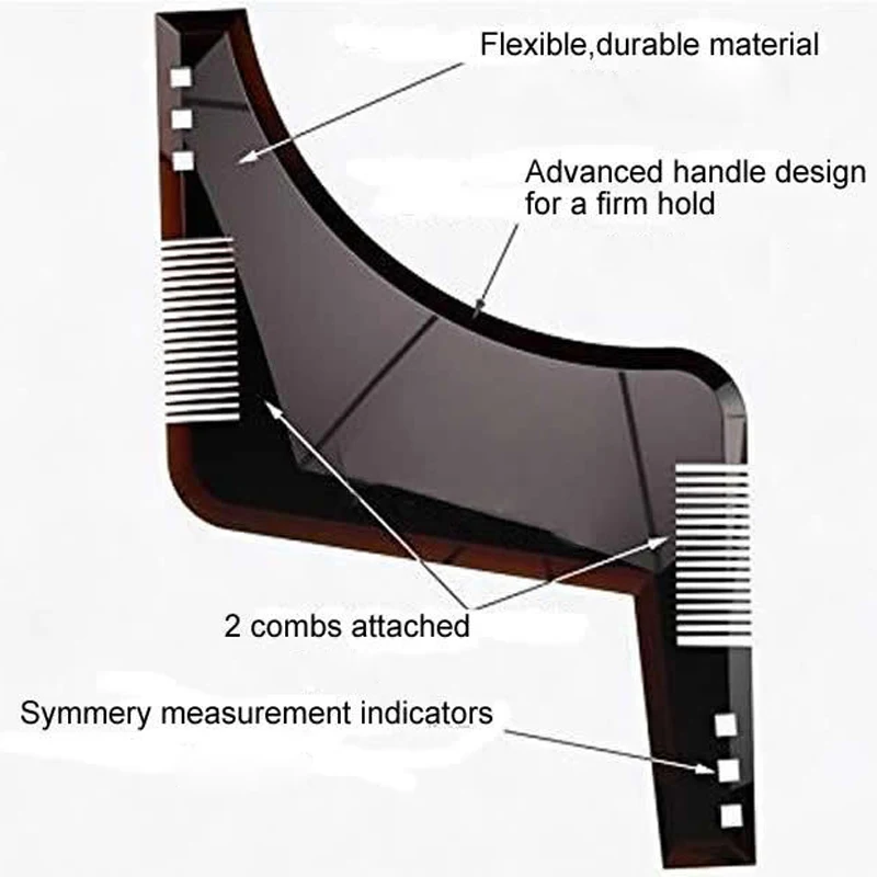 

Модный шаблон для укладки бороды, новый парикмахерский инструмент, усы, симметрия, обрезка, трафарет для укладки, 3 цвета, Расческа для уклад...