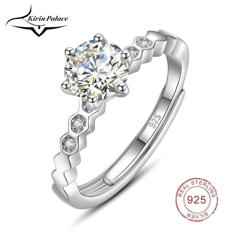 

Kirin Palace 1ct Moissanite Diamonds Ring 925 Silver Adjustable Ring Wedding Engagement for Women Fine Jewelry