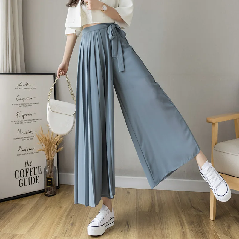 TFETTERS Spring and Summer 2022 New Korean Pleated Chiffon Ankle Lenght Pants Elastic Waist Casual Pants Skirt Women Clothing