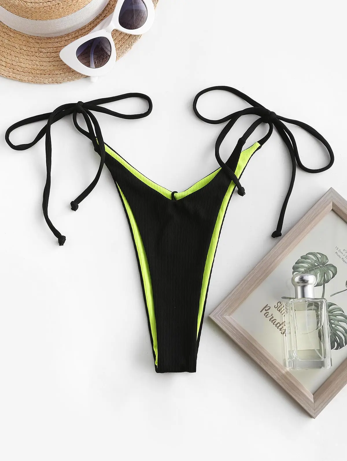 

Zaful High Cut Low Waisted Reversible Tie Side High Leg Bikini Bottom Swimwear Separates For Women