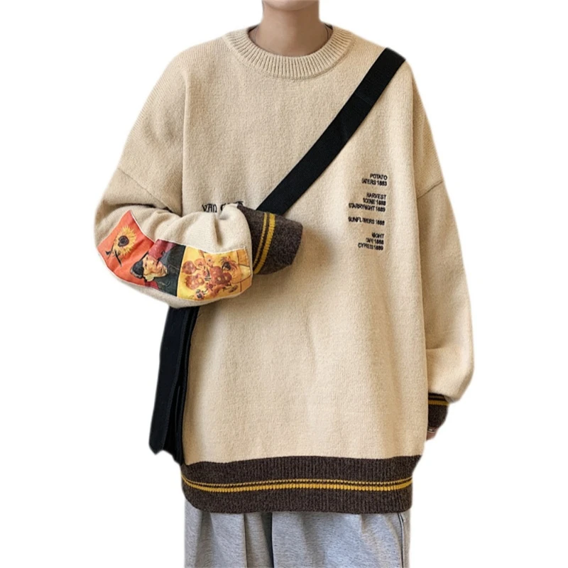 Autumn and Winter New Men Thickened Round Neck Sweater Couple Relaxed Retro Japanese Knitted Sugi Trendy Outerwear Pullover Sugi