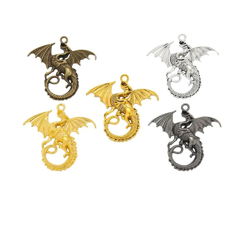 50 шт. винтажные металлические животные из сплава мини-кулон с летающим драконом