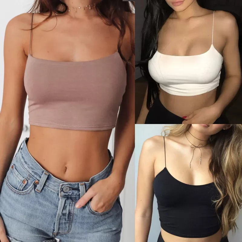 New in Fashion Women's Club Tank Tops Solid Strappy Sleevless Camisoles Tube Crop Top Bralette Casual Sexy Ladies Summer Tan