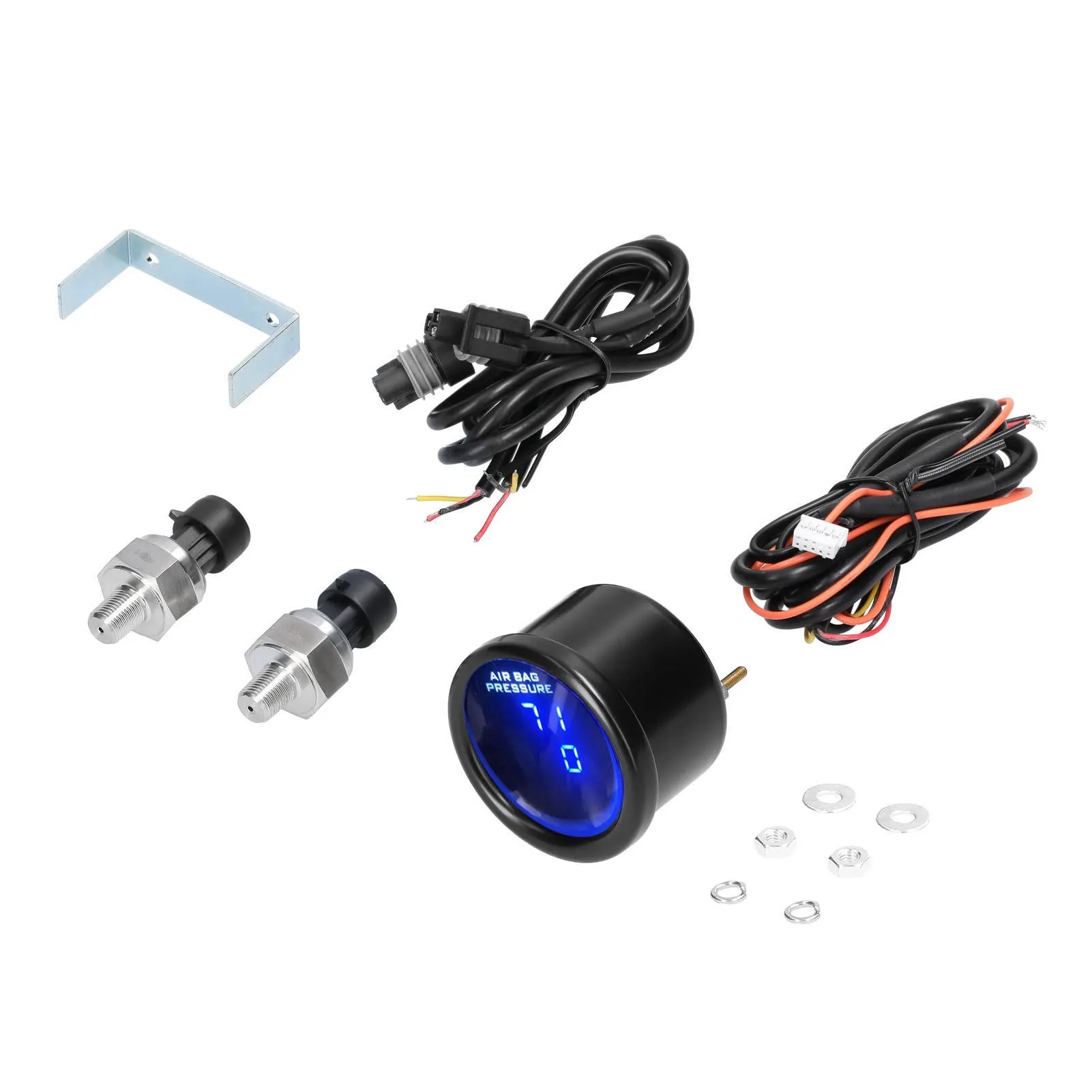 

Dual Display Air Pressure Guage LED Digital Air Suspension Gauge 0-220PSI with 2pcs 1/8NPT