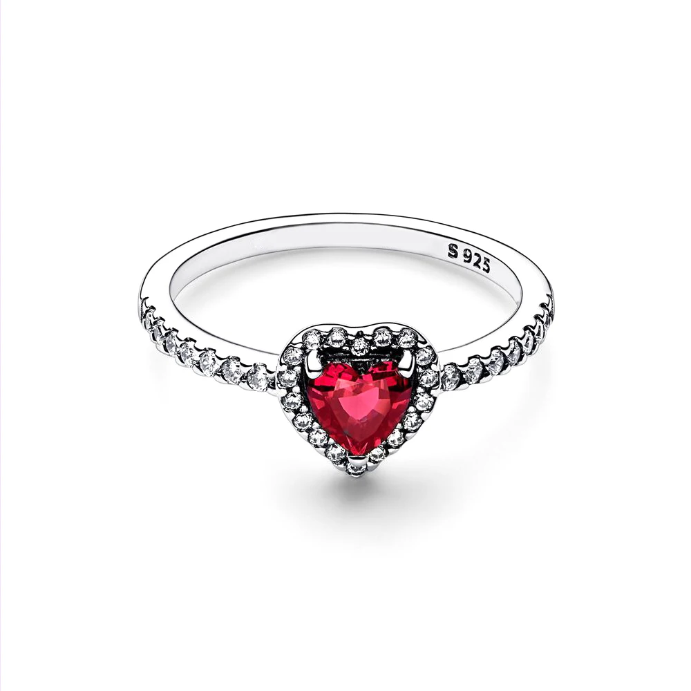 

Sparkling Red Heart Ring 925 Silver Anniversary Jewelry fit for Pandora Original Woman Gift
