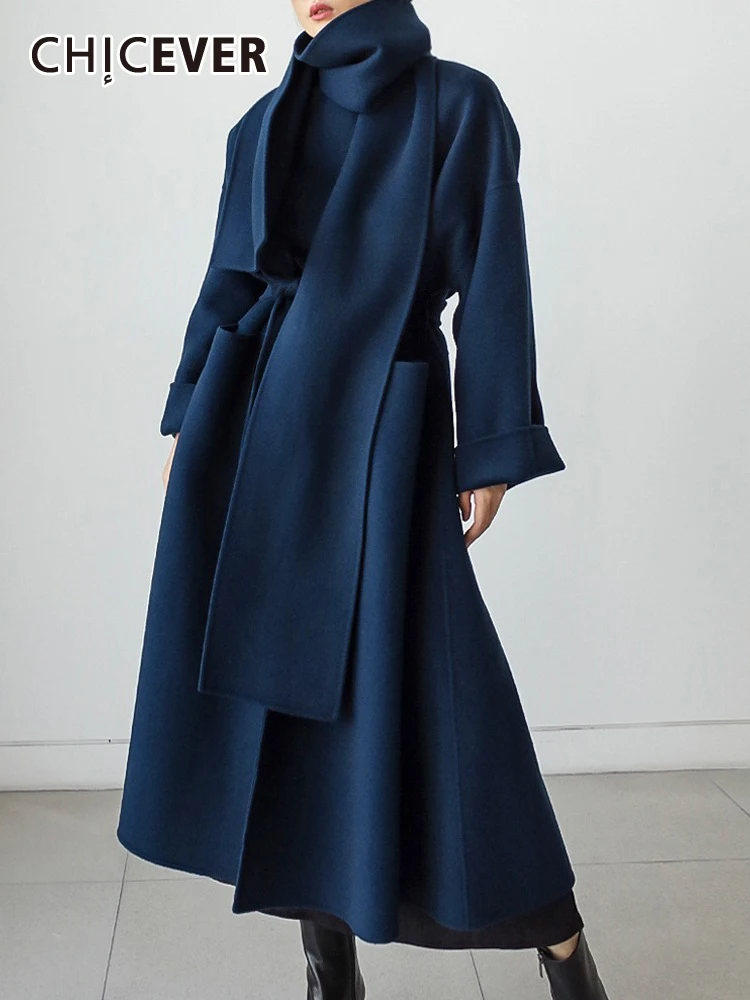 

CHICEVER однотонное свободное лоскутное пальто на шнуровке для женщин с воротником-шарфом и длинными рукавами, с карманами, корейские повседневные пальто для женщин 2023
