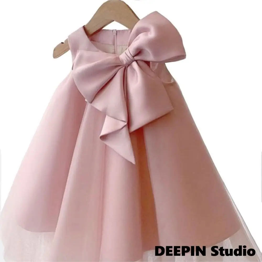 

Baby Girls Lace Bow Baptism Dress 2024 New Princess Birthday Custume Sleeveless Tutu Toddler Christening Kids Dresses for Girls