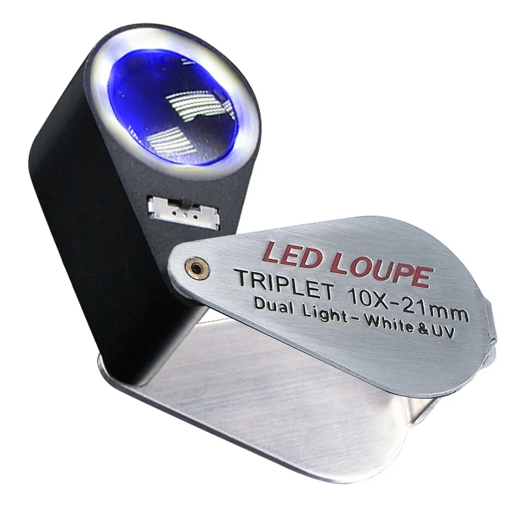 

10x Jeweler Loupe Magnifier + LED & UV light, 21mm lens Jewelry Identifier Tool