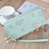 fashion printed long wallet women double zipper clutch leather card holder coin purse female high capacity phone money bag trend