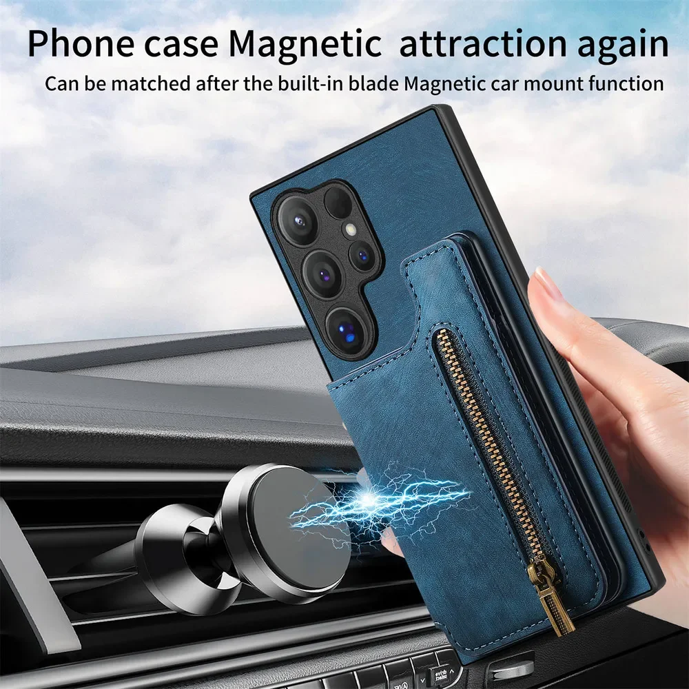 S24 FE 5G кожаный чехол-кошелек на молнии для Samsung Galaxy S23 S22 S21 S20 Ultra Note 20 10 S 22 21 S10 Plus