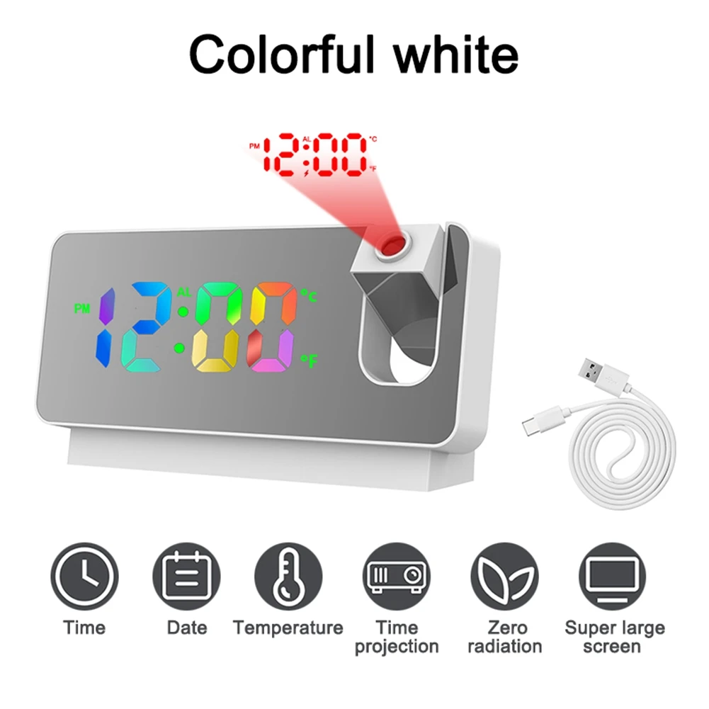 For Bedroom Led Colorful Digital Projection On Ceiling Usb Charger Time White A