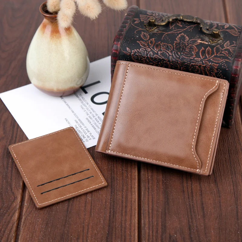 

Vintage Horizontal Men's Short Wallet Business OL Multi-function Card Bag Classic Soild Color PU Coin Purse 2023