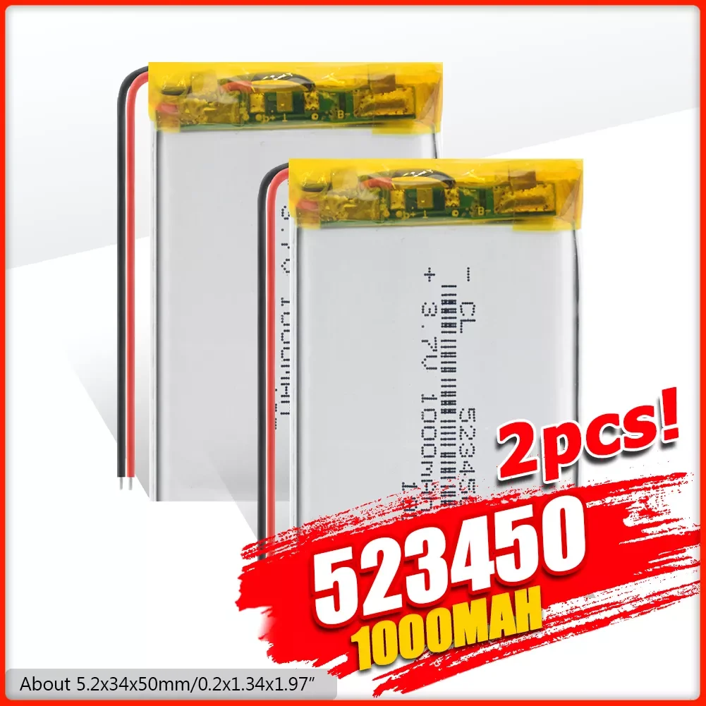 

523450 3.7V 1000mAH lithium polymer Battery for MP3 MP4 Toy DVD GPS Bluetooth-compatibl headphone Lamp Lipo Rechargeable Battery