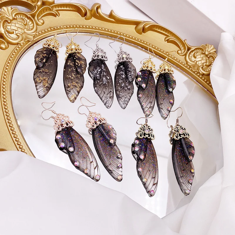 

Minar Fantasy Sparkly Rhinestones Sequined Butterfly Earring for Women Clear Black Color Resin Simulation Wings Dangle Earrings