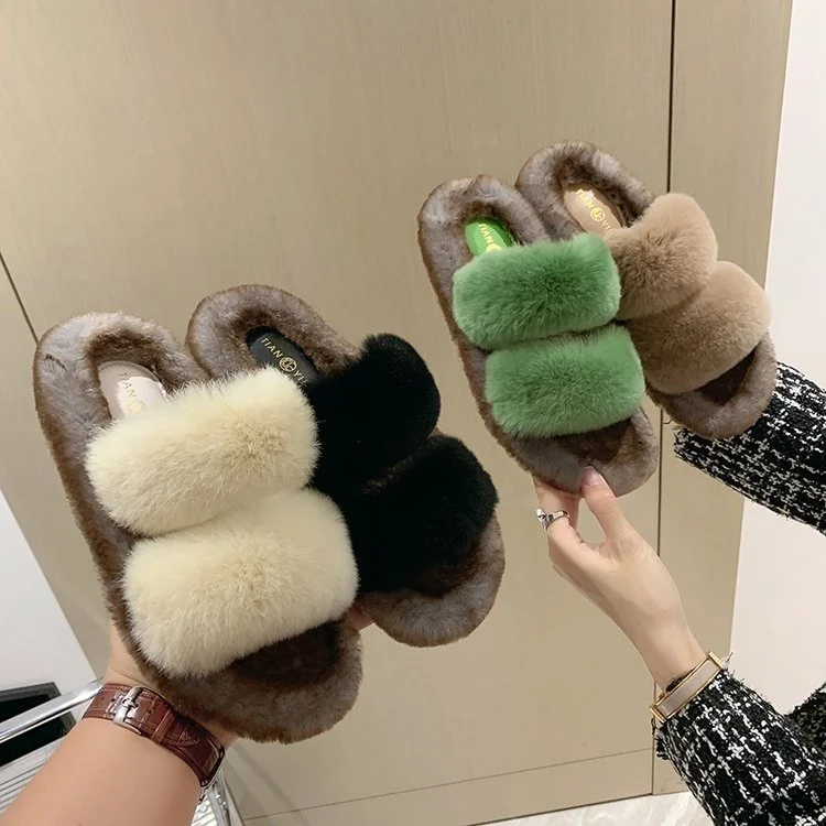 

Тапки женские домашние на платформе, плюшевые массажные Шлепанцы из ПУ кожи, на плоской резиновой подошве, меховые сланцы