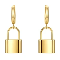 18k real gold plating hip hop lock earrings for women winding dangle aretes luxury party jewelry accessories oorbellen gift diy