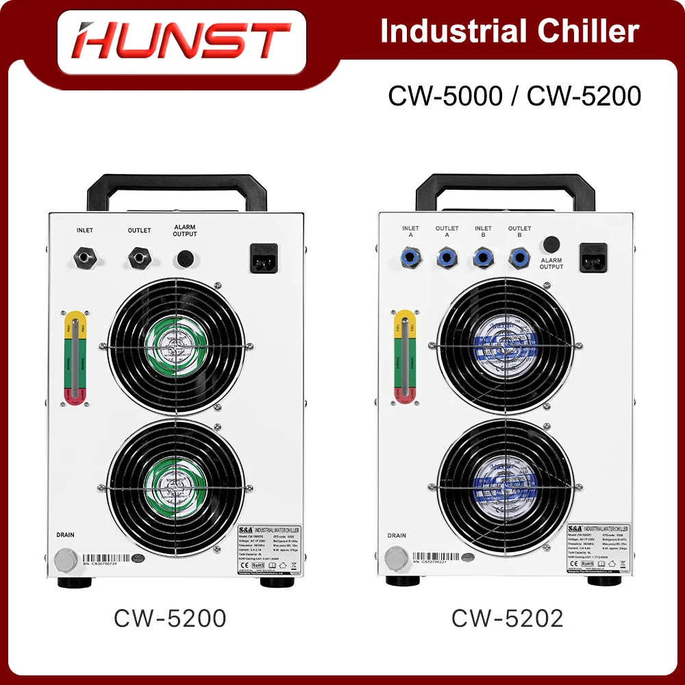 Hunst Industrial Chiller S&A CW5000 CW5200 CW5202 CO2 Laser Cutting Engraving Machine Cooling 80w~150W Laser Tube Accessories enlarge