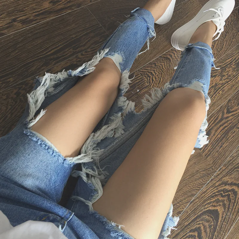 

Ripped Jeans Ins Recommended Women's Loose Thin Jeans Women Pants Breeches Overalls Vintage Female Torn Trousers