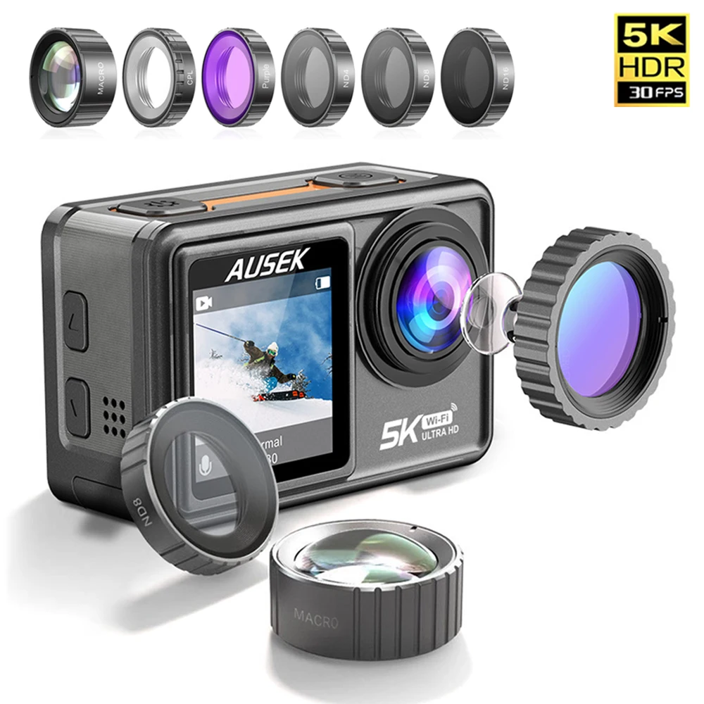 2023 новая Экшн-камера 5K 4K 60FPS EIS со сменным объективом 48MP Zoom электронный стабилизатор камера Wi-Fi экшн-камера для Vlog