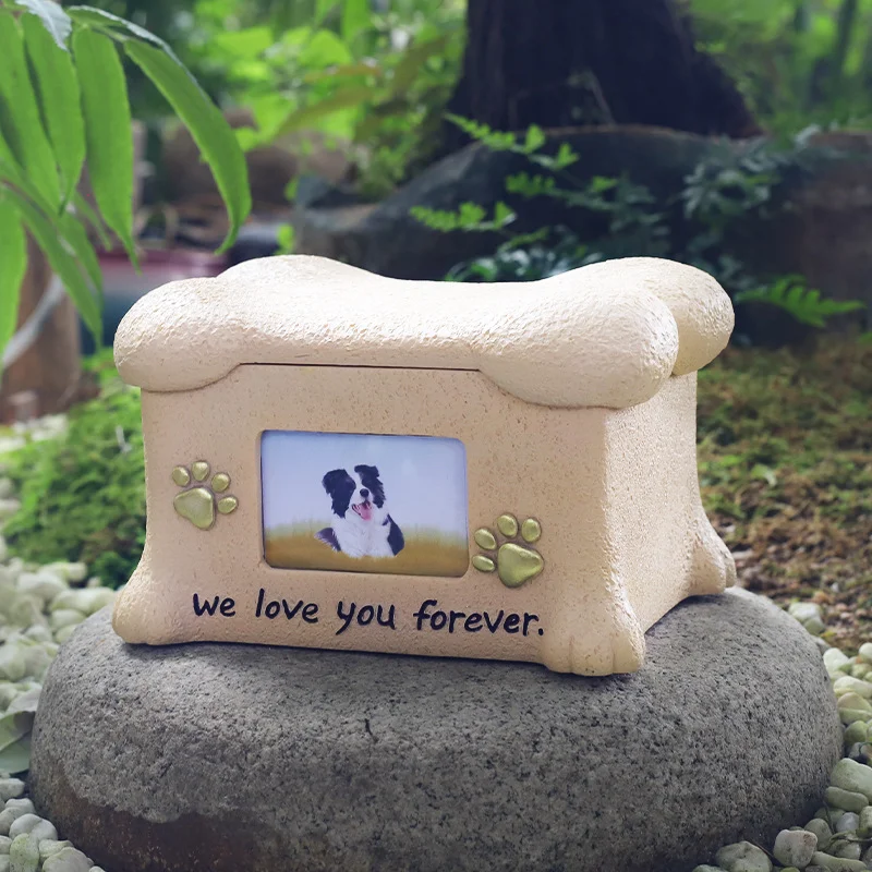 

Resin Pet Urns Dogs Cats Cremation Urn Peaceful Memorial with Photo Frame Cremation Urns for Animal Ashes Funeral Pet Ashes Box