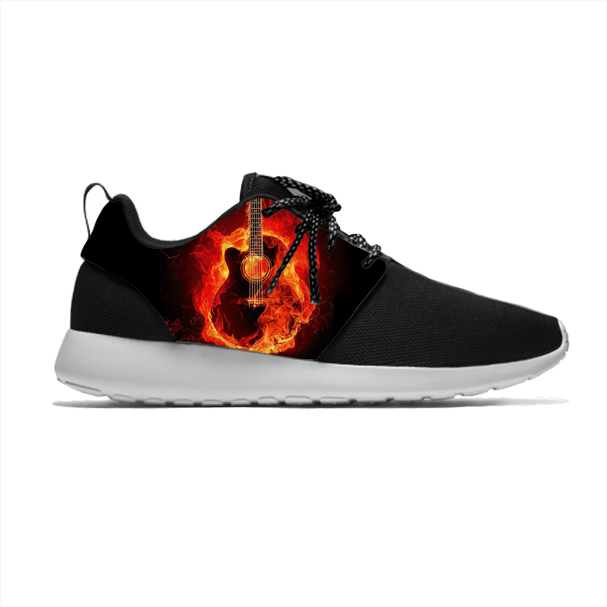 

Flame Flaming Fire Guitar Rock Music Fashion Funny Sport Running Shoes Casual Breathable Lightweight 3D Print Men Women Sneakers