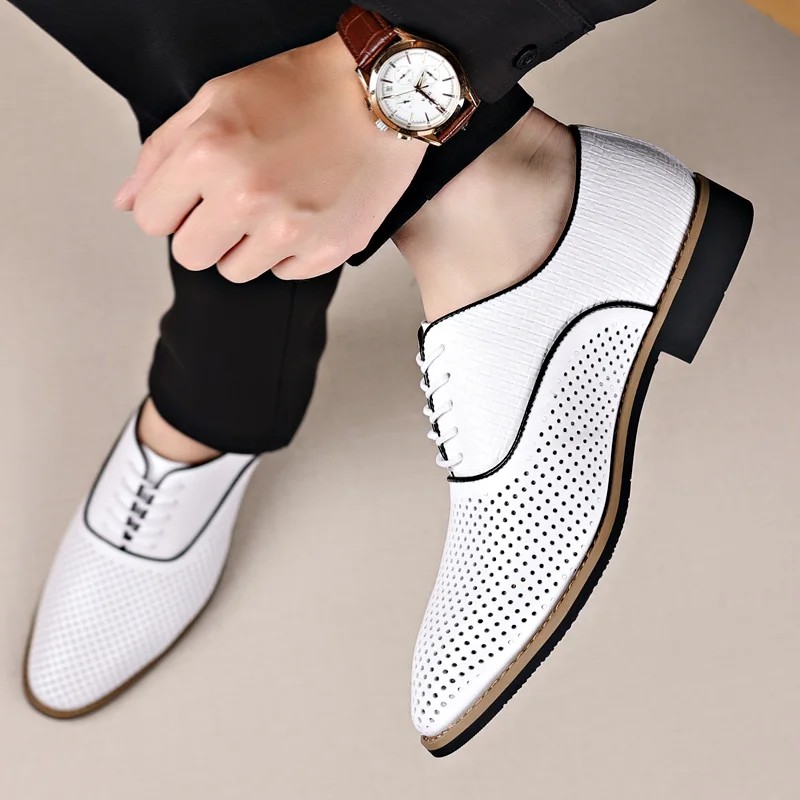 Туфли мужские с перфорацией дышащие небольшие деловые в британском стиле без