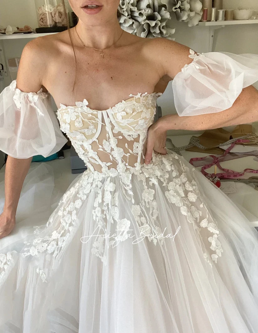 Arietta Тюлевые свадебные платья принцессы с цветочным принтом индивидуальные