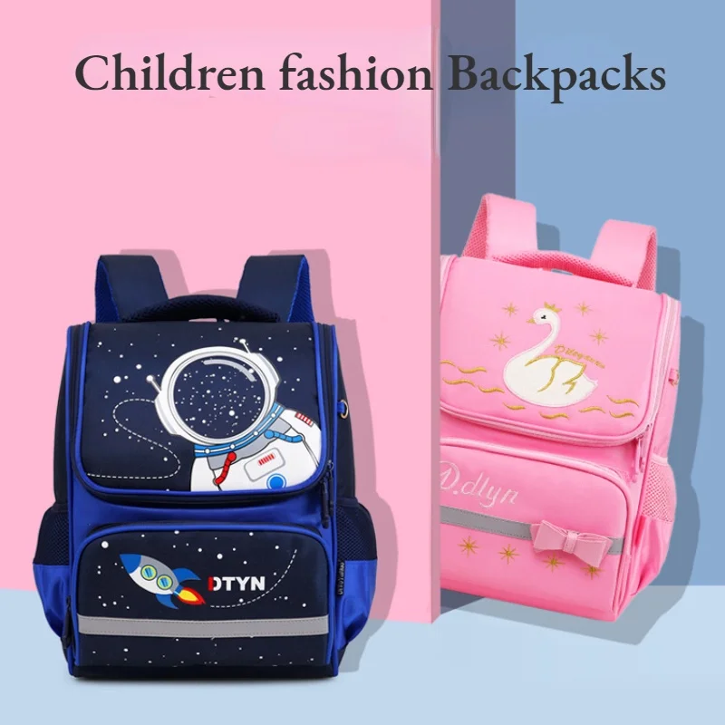 Grade 1-5 Children British Style Swan Astronaut Cartoon Backpacks New Girls Boys Cute Large Capacity Bow Students Schoolbags Hot