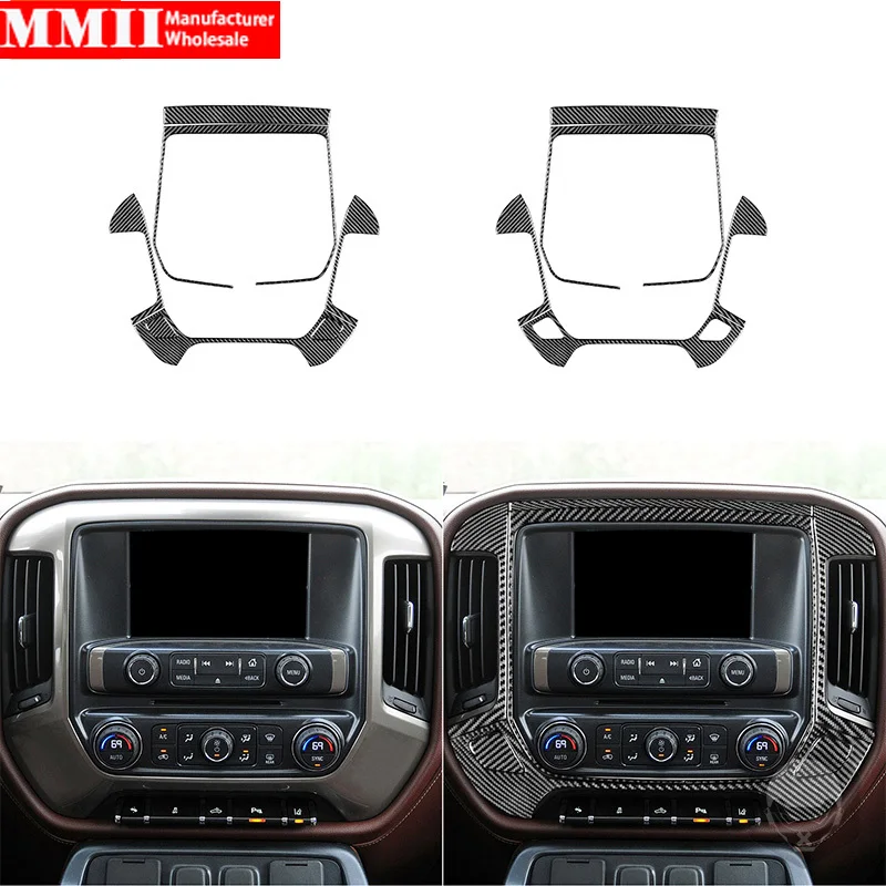 

Наклейки из углеродного волокна для Chevrolet Silverado GMC Sierra 1500 2014-2018, Мультимедийная панель управления навигацией, отделка, автомобильные аксессу...