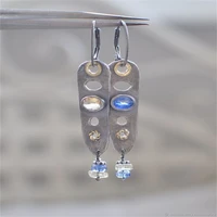 new moonstone two color long bar earrings european and american fashion high quality face slimming crystal earrings