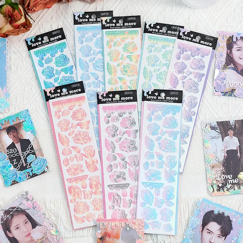 

Rose Bubble Hand Account Sticker Pvc Waterproof Diary Decorative Die-cut Small Sticker Good Card Material Paper Cup Mobile Phone