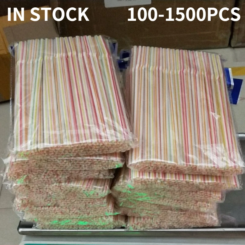 

1000 Pcs Disposable Plastic Drinking Straws Multi-colored Striped Bendable Elbow Straws Party Event Alike Supplies Color Random