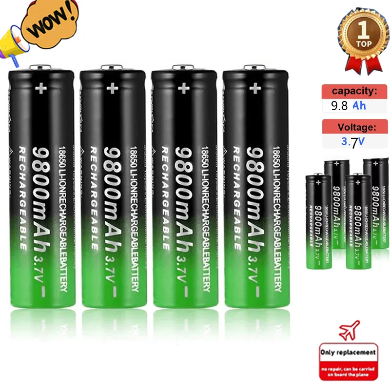 Литий-ионная аккумуляторная батарея 3 7 в 9800 мАч для светодиодного фонарика