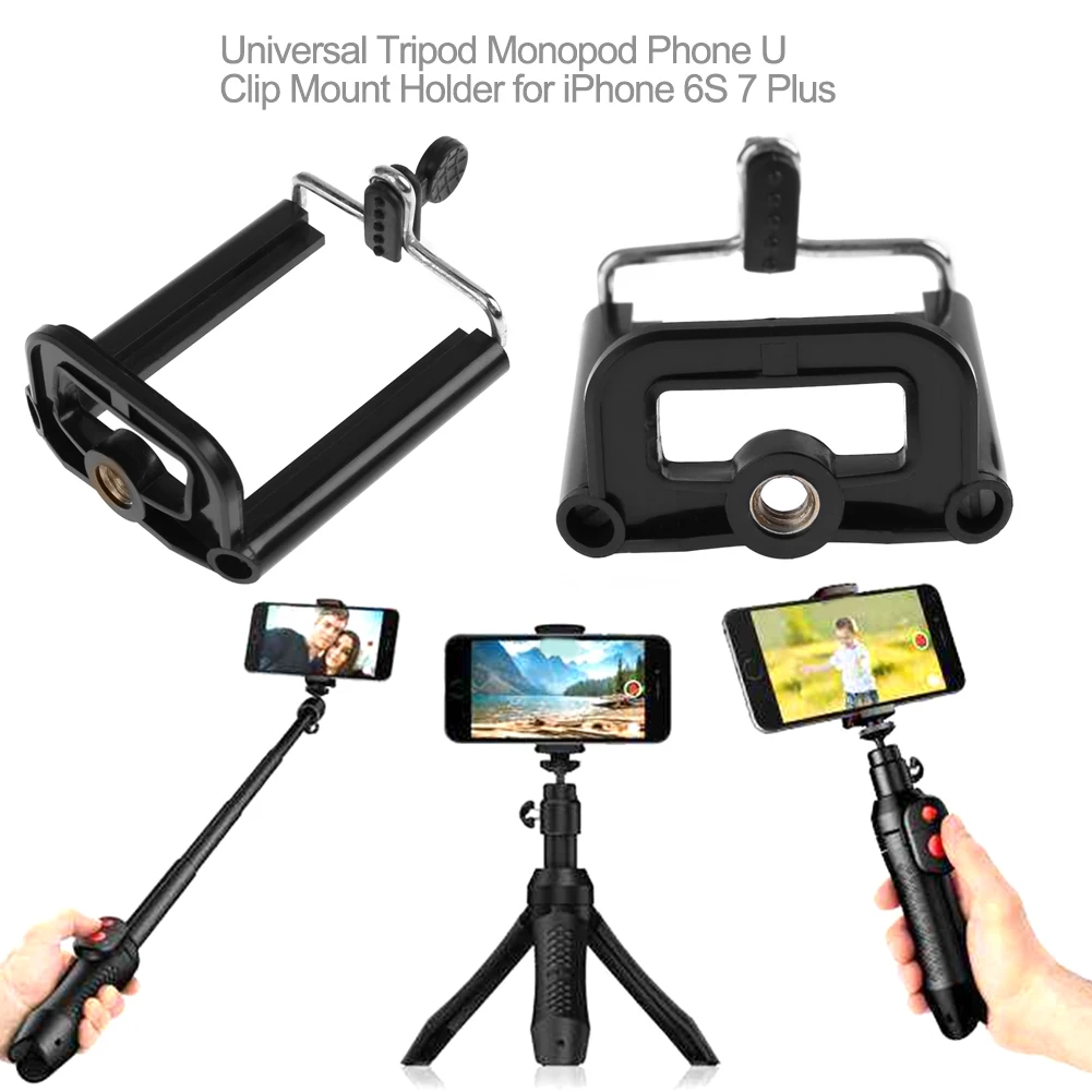 

Universal Tripod Monopod Phone U Clip Mount Bracket Holder for iPhone 6S 7 Plus Samsung S5 iPad Mini 5 Air for self stick