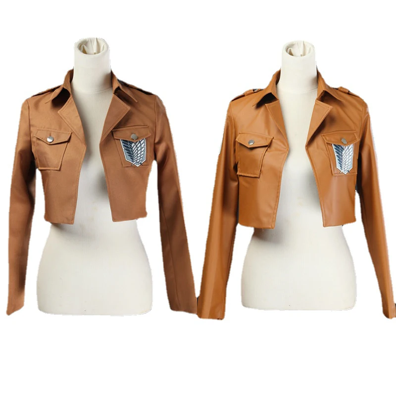 

Anime Attack on Titan Cosplay Shingeki no Kyojin Recon Corps Leather Jacket Cloth Top Mikasa Ackerman Eren Yeager Costume