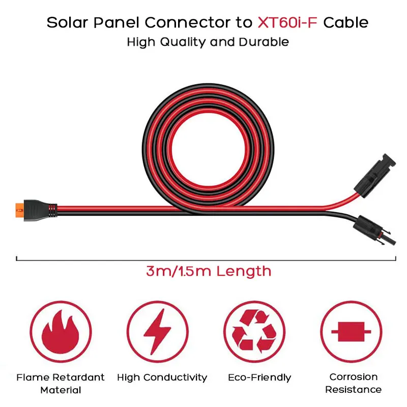 Фото Солнечная панель 3 м/1,5 м 12AWG к зарядному кабелю XT60i-F для солнечных электростанций ALLPOWERS Ecoflow River/Delta Anker SOLIX Bluetti. №3