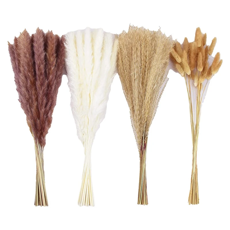 

100Pcs Natural Dried Pampas Grass Fluffy Stems Dry Pampas Bouquets for Flower Arrangements Boho Wedding Home Decor