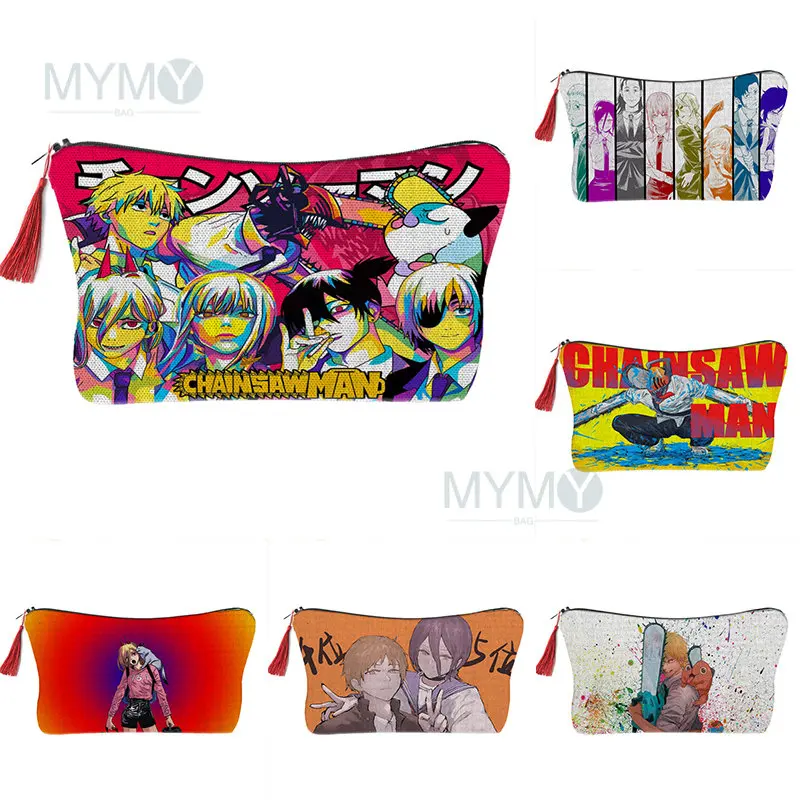

Chainsaw Man Cosmetic Bags Anime Pencil Box Makeup Pouch Canvas Trendy Toiletry Organizer Mini Portable Ladies Purse Beauty Case