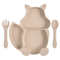 3pcs squirrel baby silicone sucker bowl plate cup bibs spoon fork sets infant food grade tableware baby feeding dishes bpa free