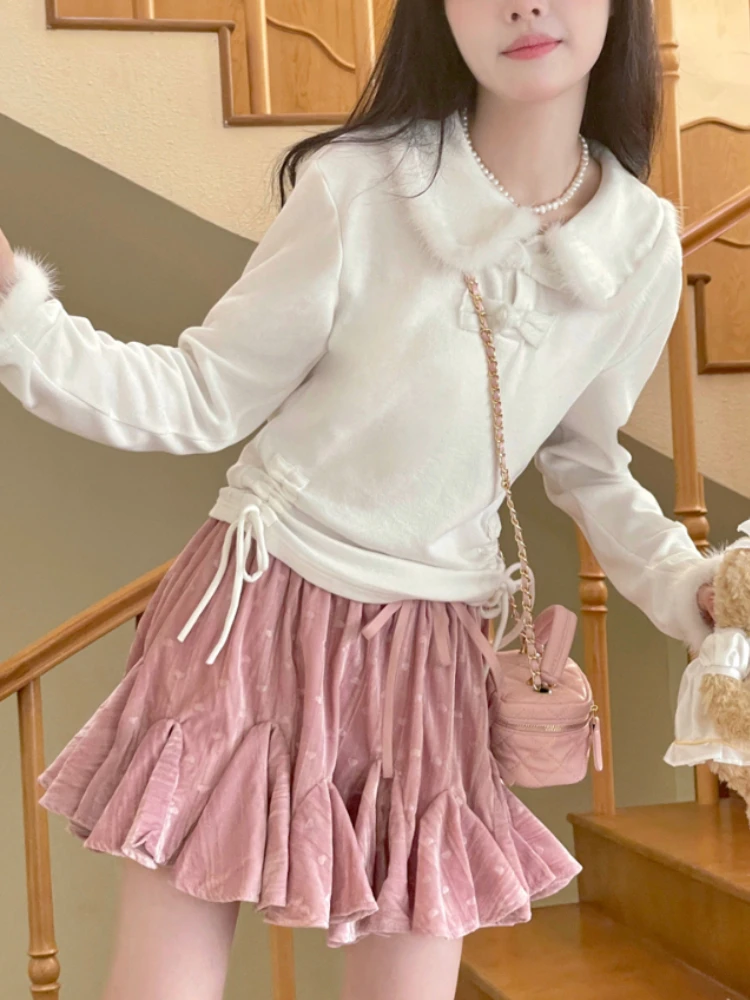 

Женская трикотажная блузка с длинным рукавом, однотонная элегантная белая блузка в Корейском стиле с японским поясом, весна 2023