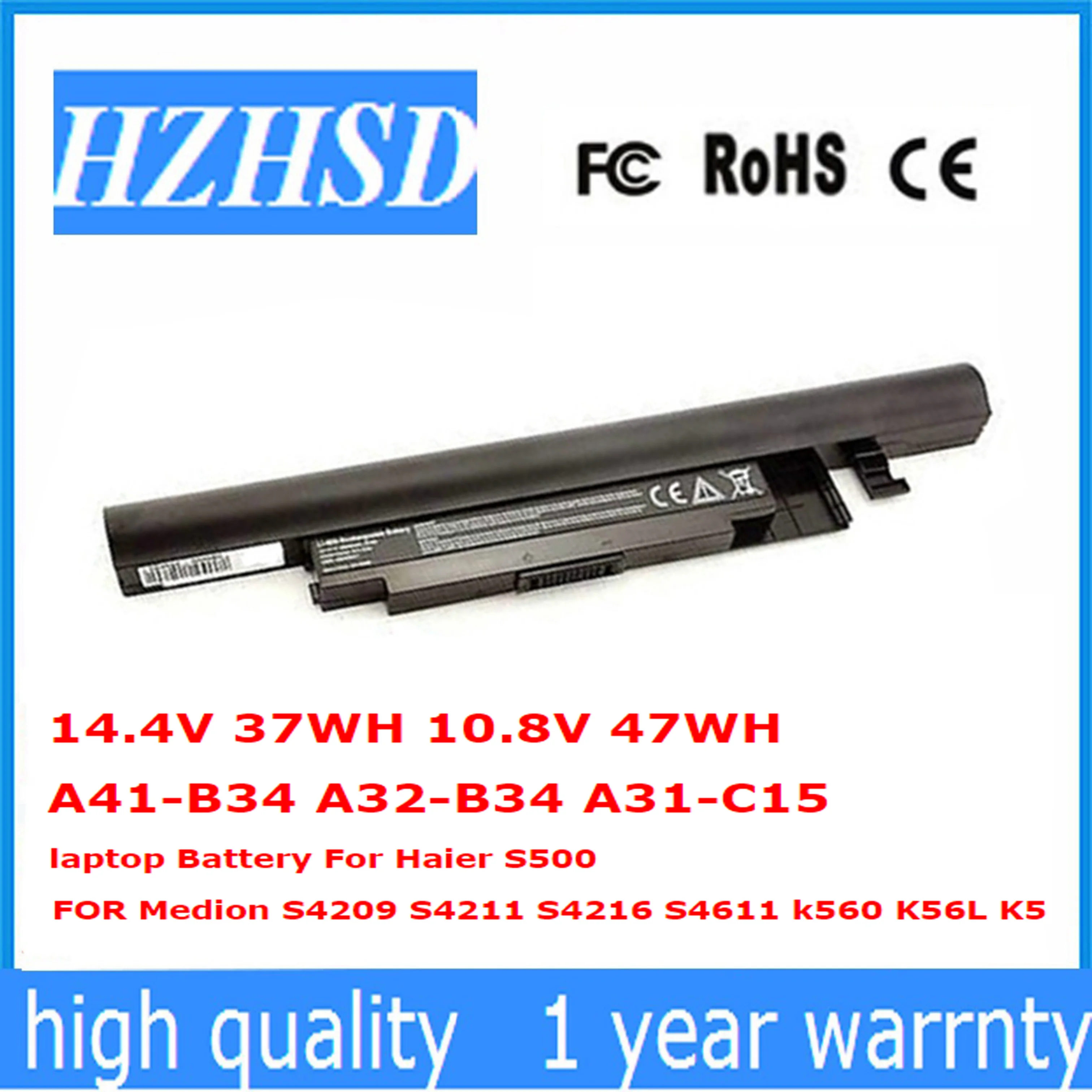 Аккумулятор для ноутбука 14,4 В, 37 Вт/ч, 10,8 В, 47 Вт/ч, Женский Аккумулятор для ноутбука Haier S500, для Medion S4209, S4211, S4216, S4611, k560, K56L, K5