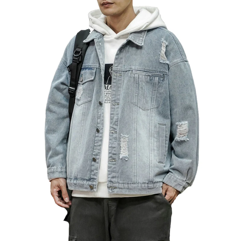 Мужская Осенняя джинсовая куртка с дырками 2022 |