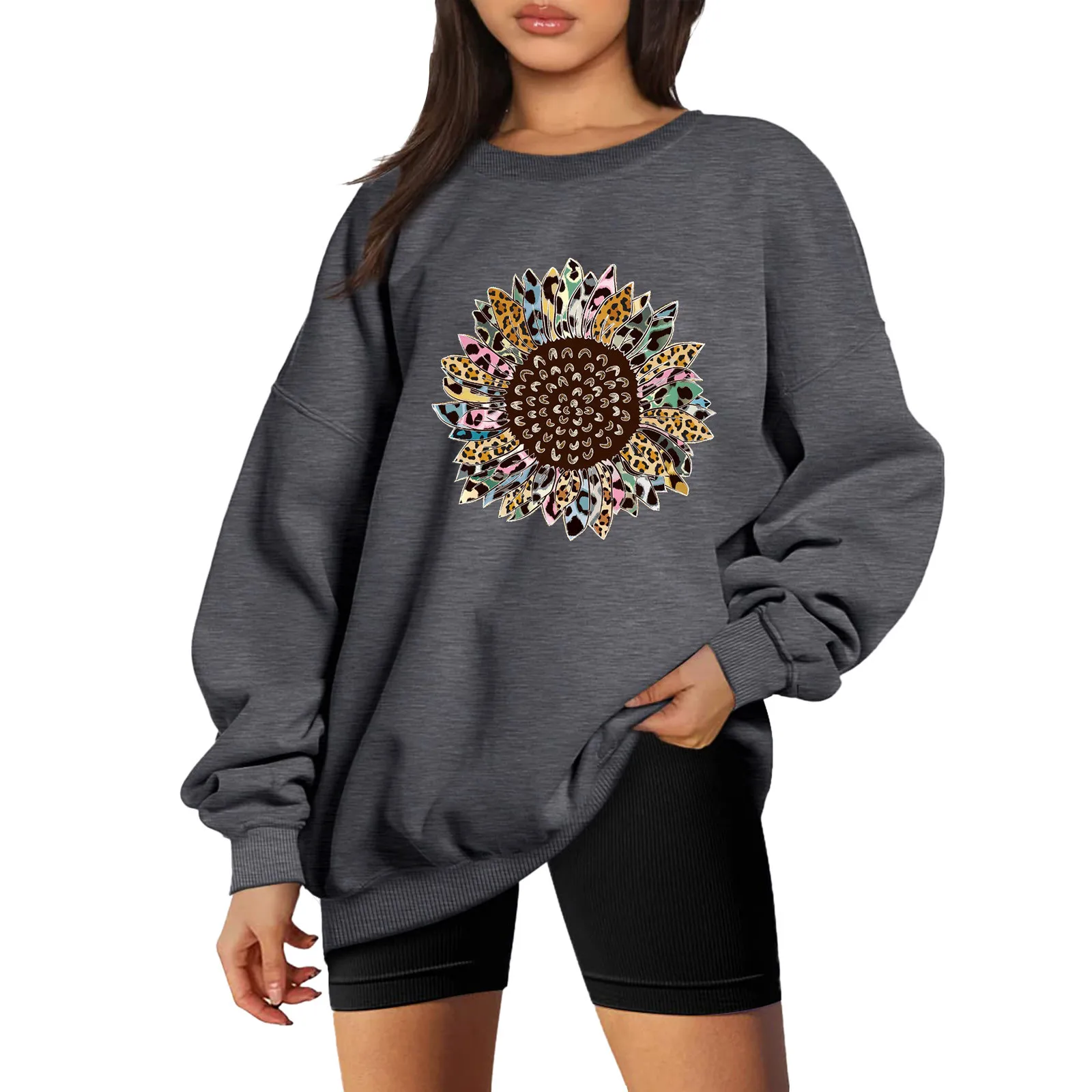 

Womens Autumn And Winter Loose Top Solid Color Shoulder Sleeve Hoodless Pullover Sweatshirt Sweater Fleece Jogging Suits Women